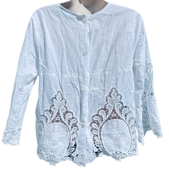 CYNTHIA ROWLEY White Blouse Button Back Small - Picture 3 of 6
